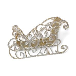 Large Santa Sleigh Gold Metal Mesh Christmas Decor Frosted Snow Ice Icicles